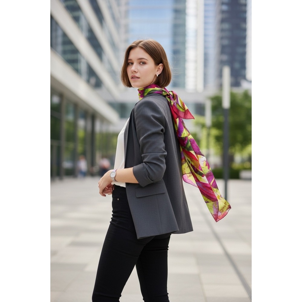 Cynthia Rowley 100% Silk Scarf Women Multicolor Excellent Abstract Avant-Garde
